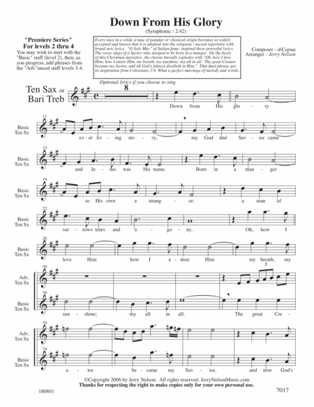 Down From His Glory O Sole Mio Arrangements Level 2 4 For Tenor Sax Written Acc Page 2