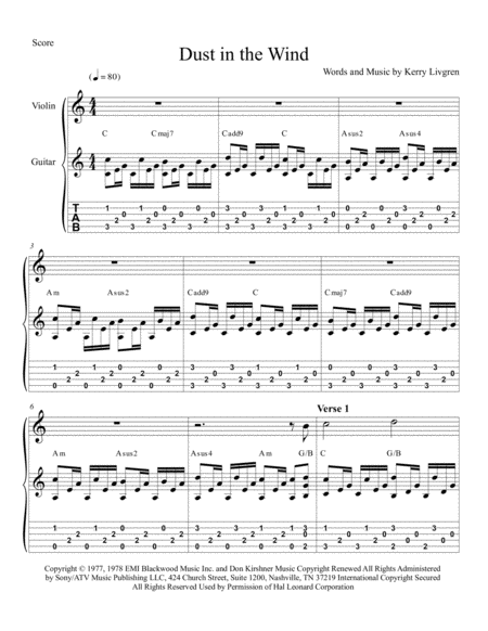 Dust In The Wind Guitar And Violin Duet Tablature Chords Notes Page 2