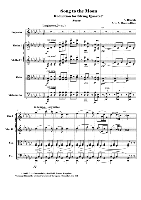 Dvorak Song To The Moon From Rusalka Op 114 Reduction For Soprano And String Quartet Score And Parts Page 2