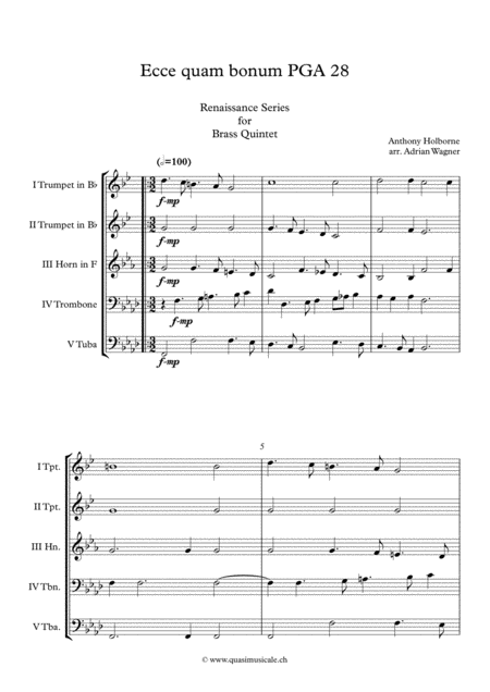 Ecce Quam Bonum Pga 28 Anthony Holborne Brass Quintet Arr Adrian Wagner Page 2