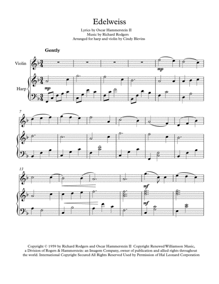 Edelweiss Arranged For Harp And Violin Page 2