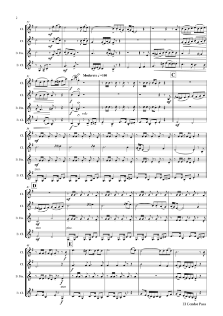 El Condor Pasa Peruvian Folk Song Clarinet Quartet Page 2