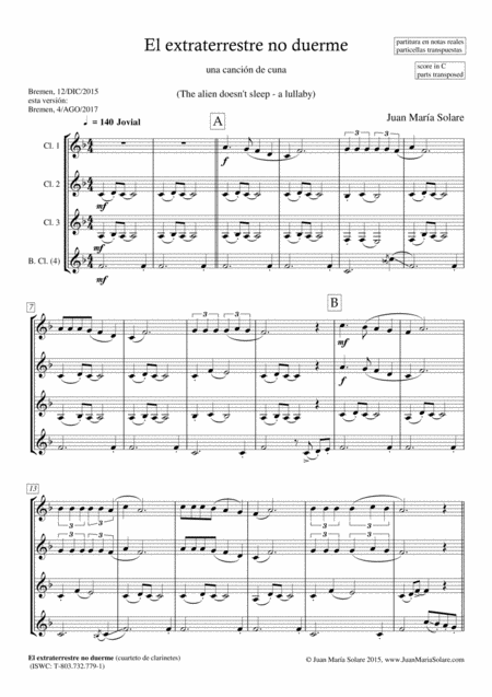 El Extraterrestre No Duerme A Happy Lullaby For Clarinet Quartet Page 2