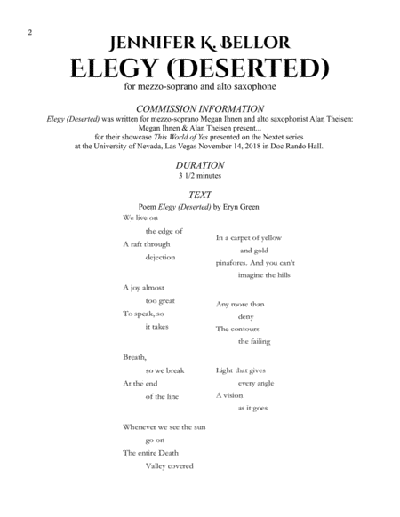 Elegy Deserted 2018 Mezzo Soprano And Alto Saxophone Text By Eryn Green Page 2