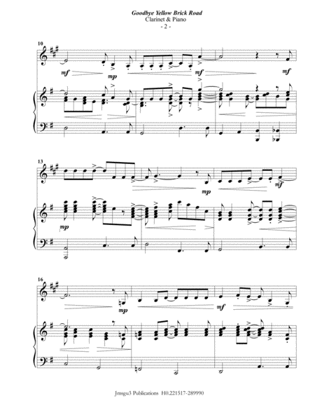 Elton John Goodbye Yellow Brick Road For Clarinet Piano Page 2