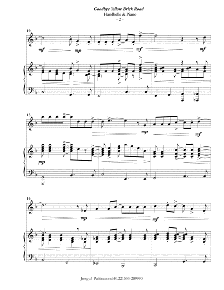 Elton John Goodbye Yellow Brick Road For Handbells Piano Page 2