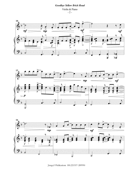 Elton John Goodbye Yellow Brick Road For Violin Piano Page 2