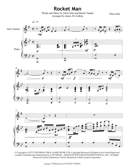 Elton John Rocket Man For Alto Clarinet Piano Page 2