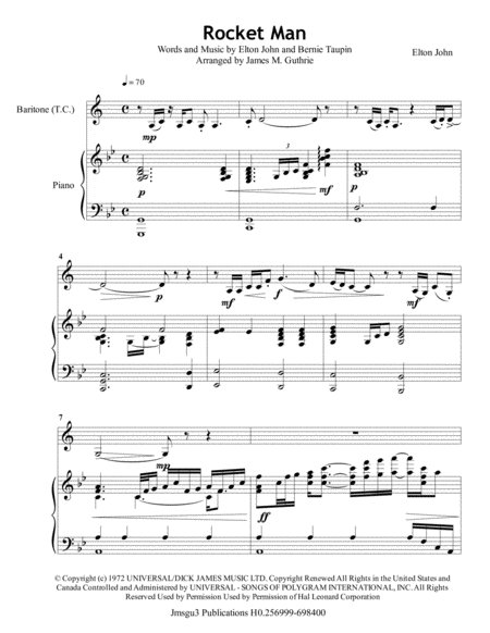 Elton John Rocket Man For Baritone Horn Piano Page 2