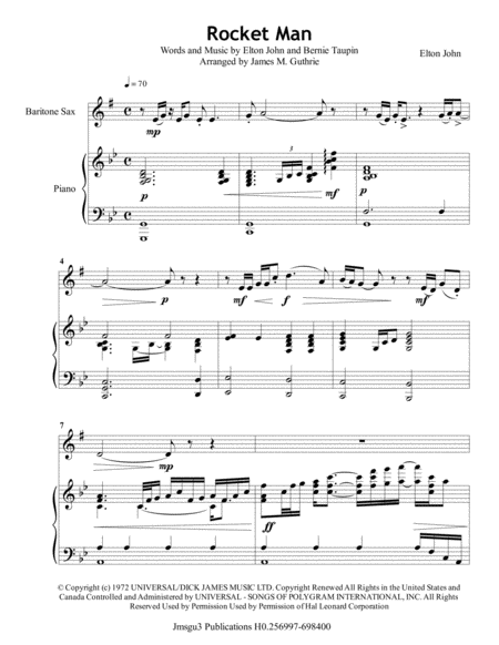 Elton John Rocket Man For Baritone Sax Piano Page 2