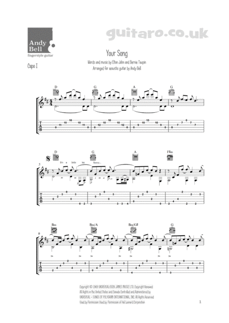 Elton John Your Song Acoustic Guitar Page 2