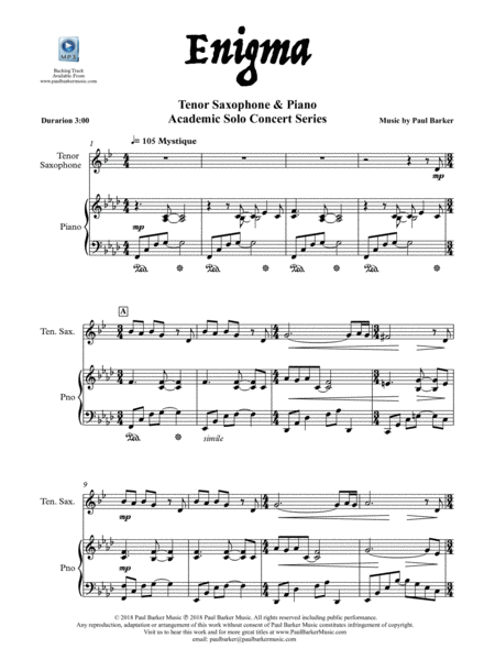 Enigma Tenor Saxophone Piano Score Parts Page 2