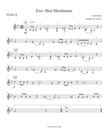 Erev Shel Shoshanim String Quartet Lead Sheet Page 2