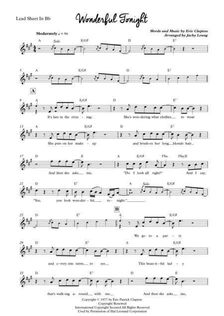 Eric Clapton Wonderful Tonight Lead Sheet In Bb Page 2