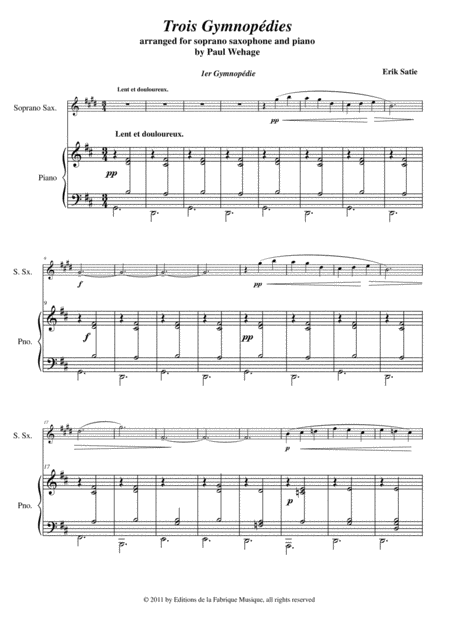 Erik Satie Trois Gynopdies Arranged For Soprano Saxophone And Piano Page 2