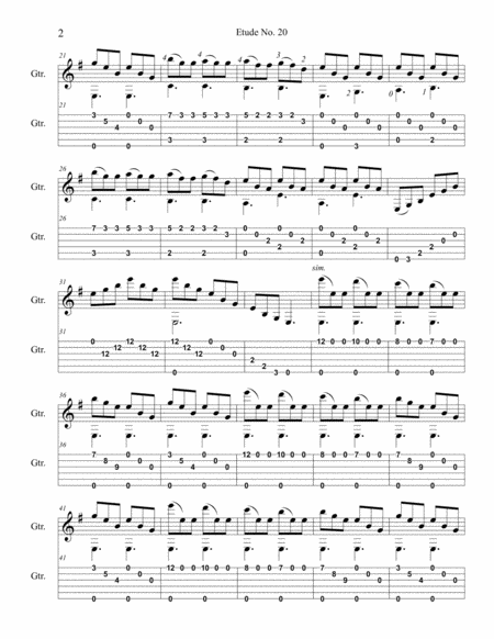 Etude No 20 For Guitar By Neal Fitzpatrick Tablature Edition Page 2