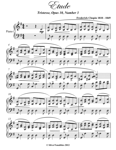 Etude Tristesse Opus 10 Number 3 Easy Intermediate Piano Sheet Music Page 2