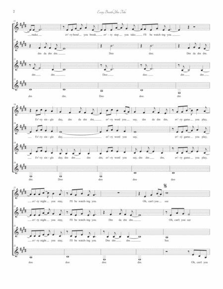 Every Breath You Take The Police For Ssaa A Cappella Quartet Page 2
