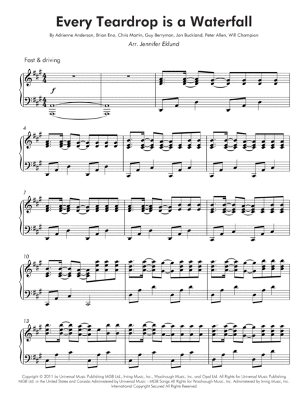 Every Teardrop Is A Waterfall Late Intermediate Piano Page 2