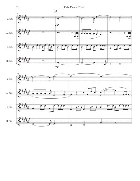 Fake Plastic Trees Saxophone Quartet Satb Page 2