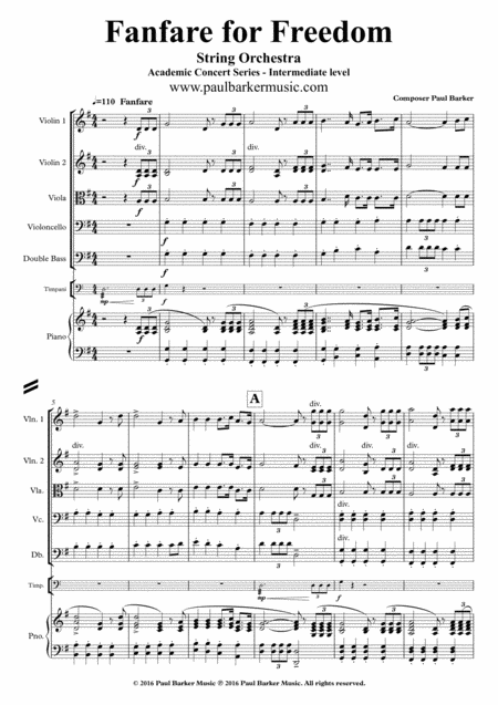 Fanfare For Freedom String Orchestral Version Score Parts Page 2