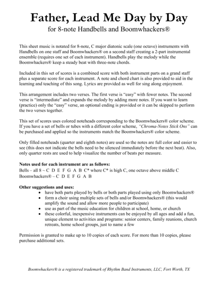 Father Lead Me Day By Day For 8 Note Bells And Boomwhackers With Color Coded Notes Page 2