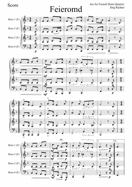 Feieromd End Of Work Traditional German Song For French Horn Quartet Page 2
