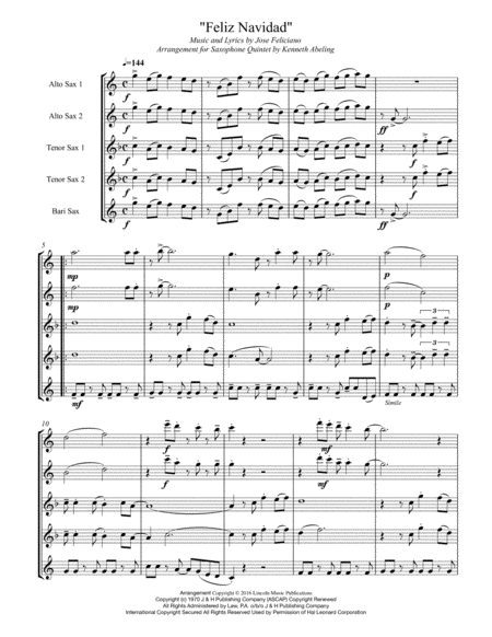 Feliz Navidad For Saxophone Quintet Sattb Or Aattb Page 2