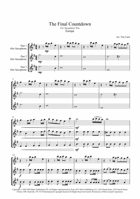 Final Countdown For Saxophone Trio Page 2