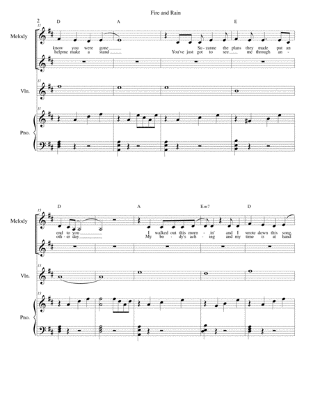 Fire And Rain With Vocal Duet Violin And Piano Page 2