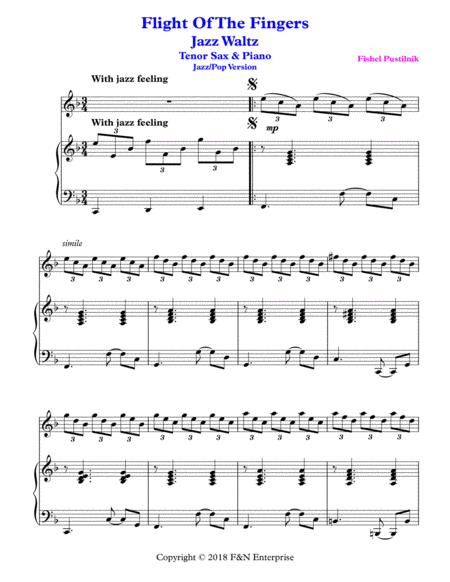 Flight Of The Fingers Jazz Waltz For Tenor Sax And Piano Video Page 2