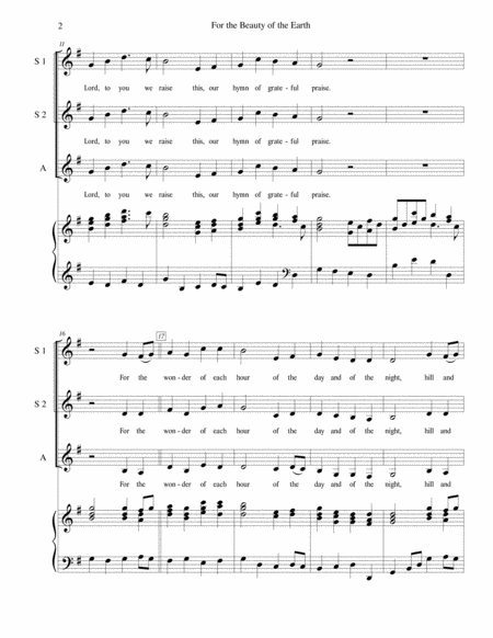 For The Beauty Of The Earth Ssa Choir With Piano Accompaniment Page 2