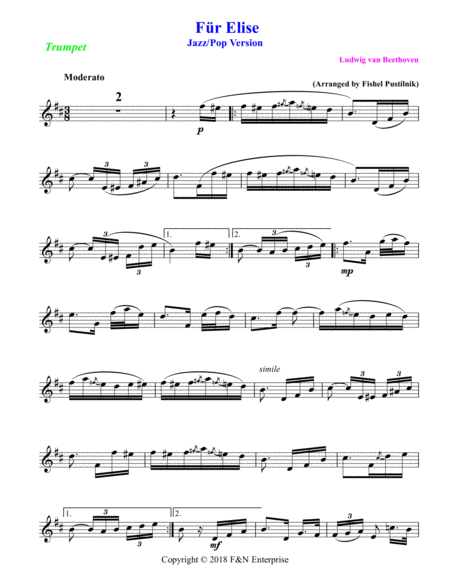 Fr Elise For Trumpet With Background Track Jazz Pop Version Page 2