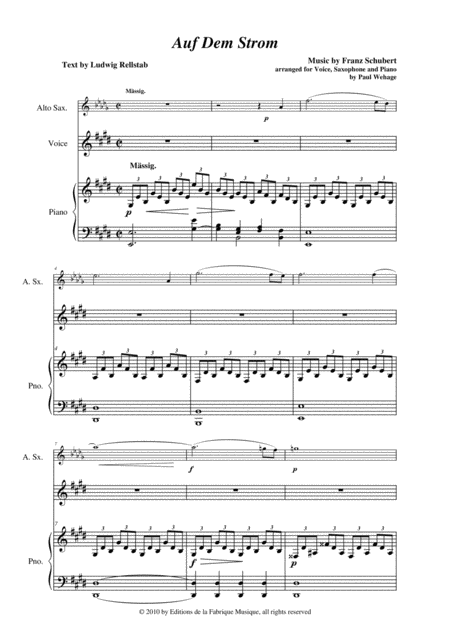 Franz Schubert Auf Dem Strom Arranged For Voice Eb Alto Saxophone And Piano Page 2