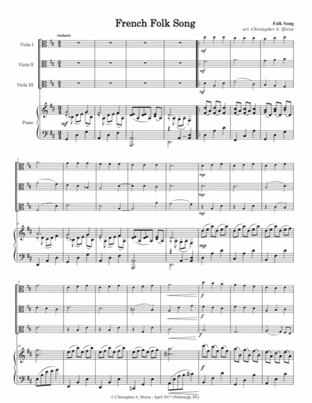 French Folk Song For Three Violas And Piano Page 2