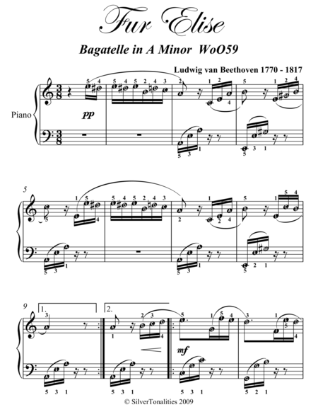 Fur Elise Elementary Piano Sheet Music Page 2