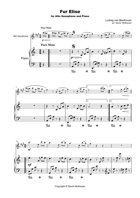 Fur Elise For Solo Alto Saxophone And Piano Page 2