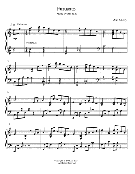 Furusato Home Of My Heart Intermediate Piano Solo Composed By Aki Saito Page 2