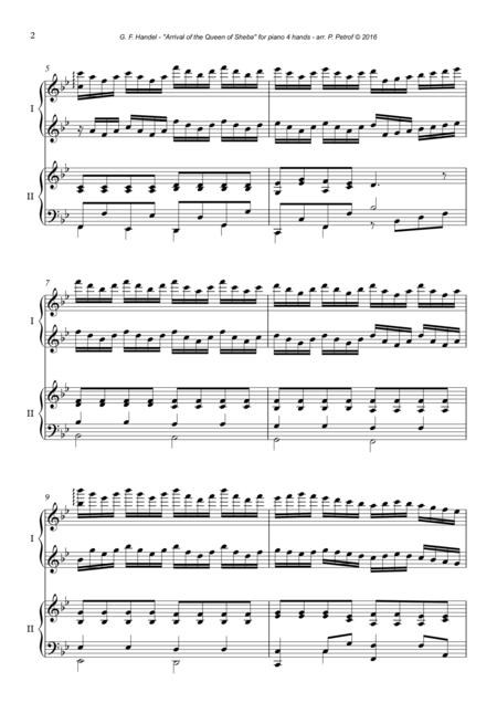 G F Handel Arrival Of The Queen Of Sheba For Piano 4 Hands Page 2