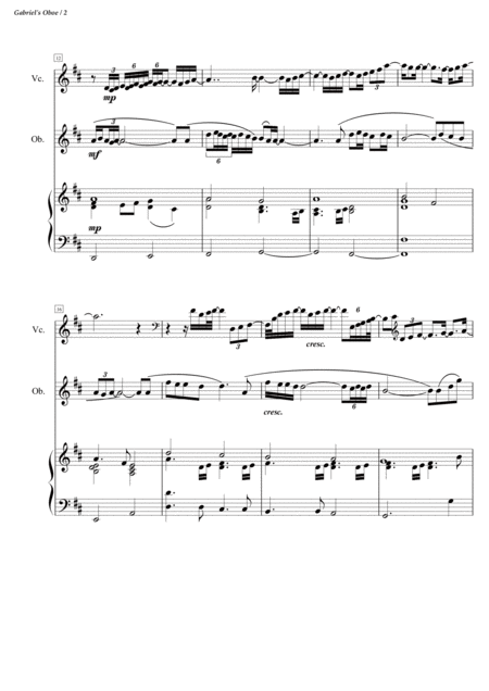 Gabriels Oboe From The Mission Yo Yo Mas Version Arranged For Cello Oboe With Piano Accompaniment Page 2