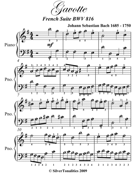 Gavotte French Suite Bwv 816 Easy Piano Sheet Music Page 2