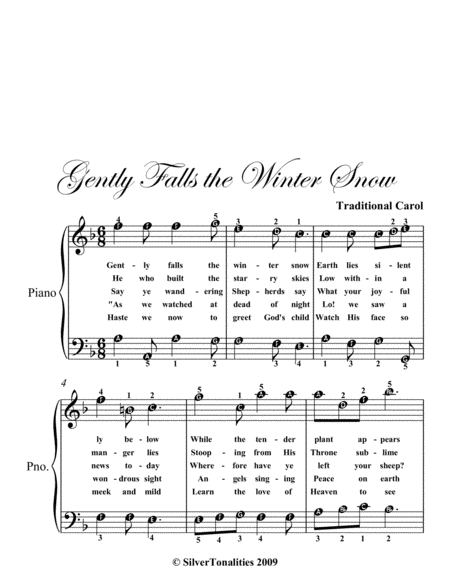 Gently Falls The Winter Snow Easy Piano Sheet Music Page 2