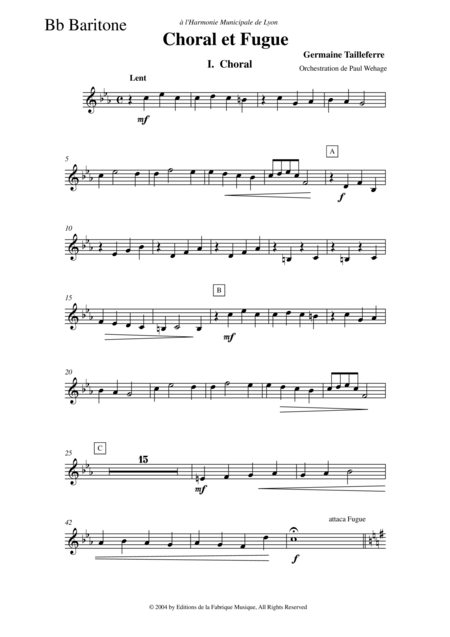 Germaine Tailleferre Choral Et Fugue Arranged For Concert Band By Paul Wehage Bb Baritone Treble Clef Part Page 2