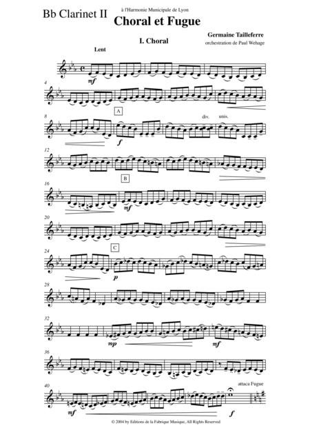 Germaine Tailleferre Choral Et Fugue Arranged For Concert Band By Paul Wehage Bb Clarinet 2 Part Page 2