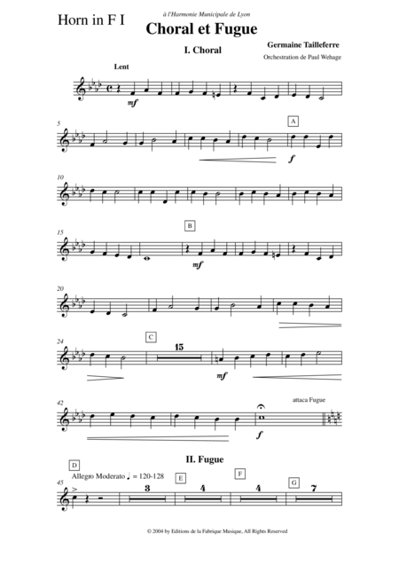 Germaine Tailleferre Choral Et Fugue Arranged For Concert Band By Paul Wehage Horn 1 Part Page 2