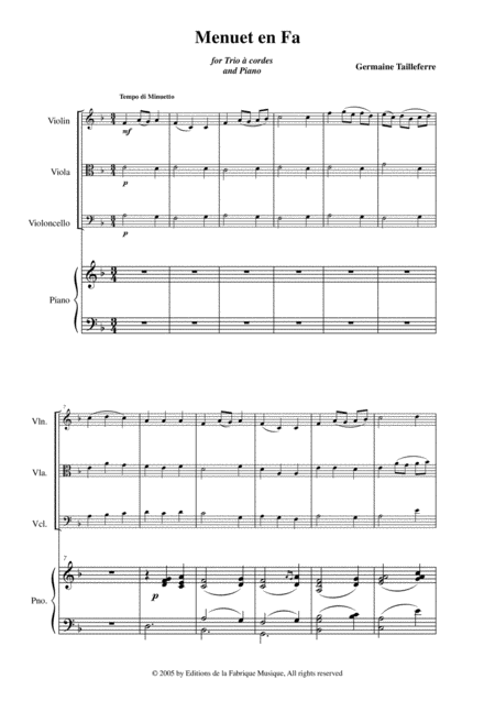 Germaine Tailleferre Menuet En Fa For Piano Quartet Page 2