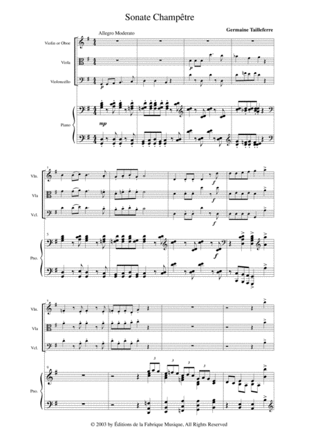 Germaine Tailleferre Sonate Champtre For Violin Or Oboe Violin Violoncello And Piano Page 2