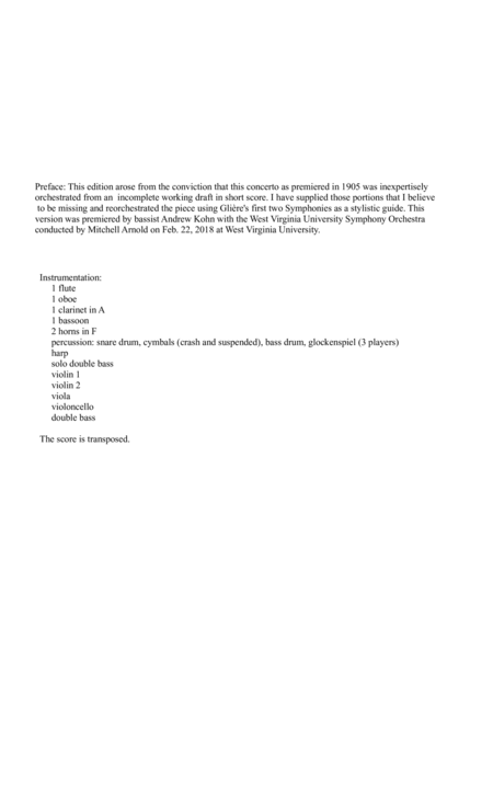 Glire Koussevitzky Bass Concerto Orchestral Score Page 2