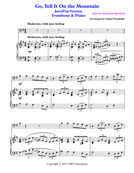 Go Tell It On The Mountain For Trombone And Piano Jazz Pop Version Page 2