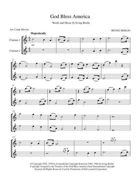 God Bless America For Clarinet Duet Page 2